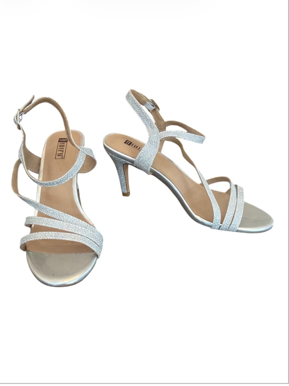 IDIFU Silver Shimmer Strappy Kitten Heel Sandals Size 8.5 Never Worn Brand New
